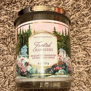Bath & Body Works Frosted Cranberry Candle with Green and Pink Accents